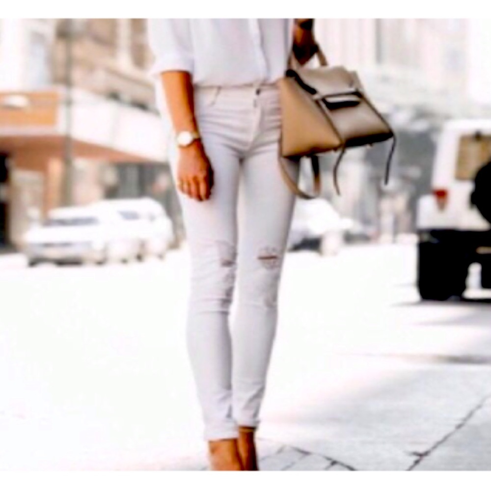 Articles of Society Cropped White Distressed Denim